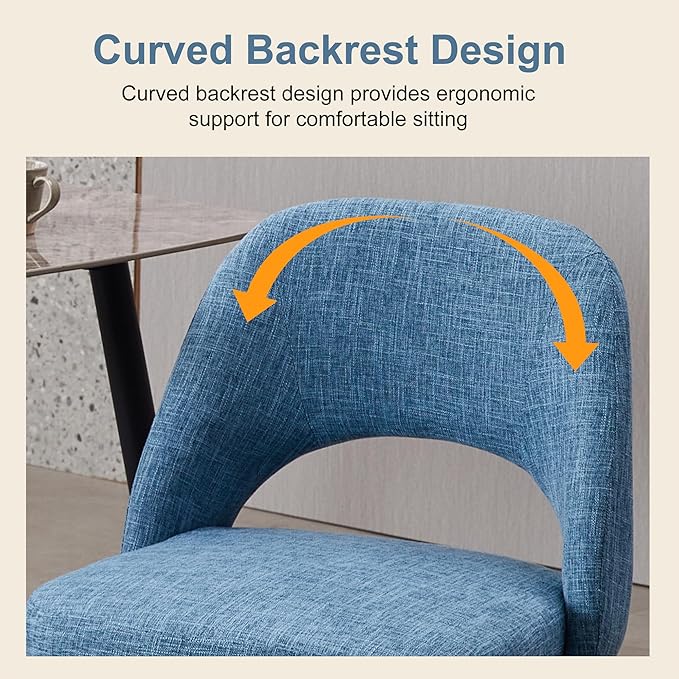 Modern Dining Chairs, Fabric Upholstered Accent Kitchen Chairs with Comfy Padded Seat & Sturdy Metal Legs, Side Farmhouse Chairs for Dining Room, Living Room, Restaurant (Blue, Set of 6)