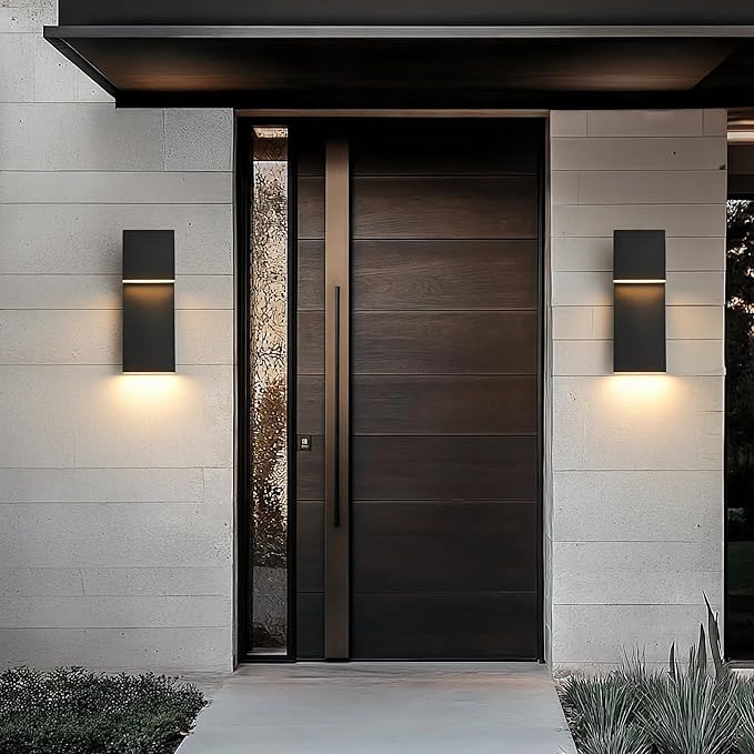 Modern LED Large Outdoor Wall Light 3000K 28W IP65 Waterproof Integrated LED Outdoor Wall Sconce Anti Rust Black Porch Lights Exterior Lighting Outside Lights Fixture for Garage,Balcony,Backyard 1PACK