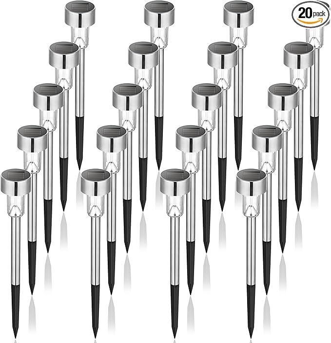GIGALUMI Solar Lights Outdoor Waterproof, 20 Pack Cold White, Garden Decor Pathway Lights Solar Powered for Yard Patio, Lawn and Landscape