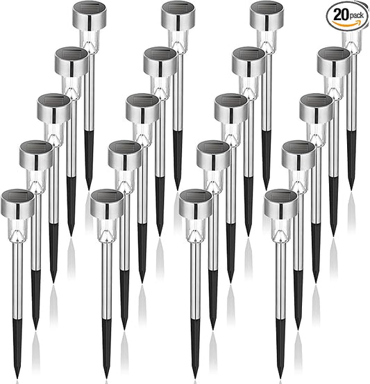 GIGALUMI Solar Lights Outdoor Waterproof, 20 Pack Cold White, Garden Decor Pathway Lights Solar Powered for Yard Patio, Lawn and Landscape