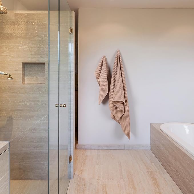 Püskül - Luxury Waffle Towel Set for Bathroom 4 Pieces Beige, Premium Quality Organic 100% Turkish Cotton 2 Hand and 2 Bath Towels Sets, Quick Dry Thin Waffle Towels, Made in Turkiye (Beige)