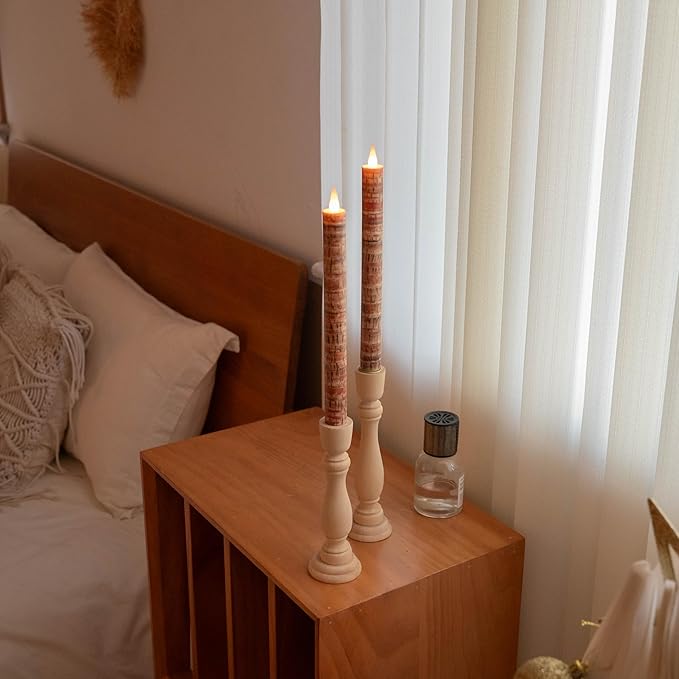 Flameless Taper Candles Flickering with Remote and Timer, 3D Moving Flame Taper Candle Battery Operated to 400 Hours, 9 Inch Window Candles, (Palm Bark)