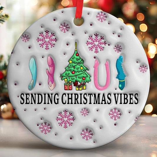 Funny Christmas Ornaments - Humorous Holiday Ornaments for Christmas Tree Decoration, Unique Gag Gifts for Friends, White Elephant Gifts - Quirky Ceramic Ornament with Gift Box