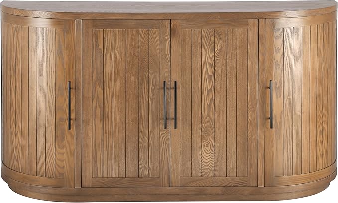 Christopher Knight Home Tian Modern Wooden Kitchen Sideboard Cabinet with Metal Handles, Living Room Storage Cabinet with Shelves, Spacious Dining Room Cupboard with 4 Doors, Curved Form, Natural
