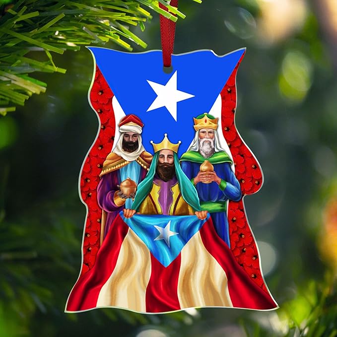 FLAGWIX Puerto Rico Christmas Ornament 2025 - Three Kings Day Acrylic Ornaments for Tree Decorations - Christmas Decorations for Home Indoor, Puerto Rico Gifts for Women Men Mom Dad, Friend Gift Ideas