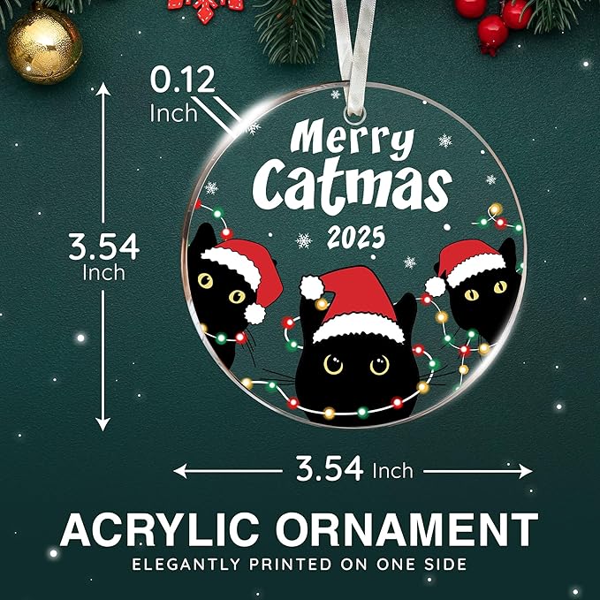 Black Cat Ornament - Black Cat Ornaments for Christmas Tree, for cat Lovers, Unique Funny Kitty Décors, Specialty 2025 Christmas Tree Ornaments, Ideal for Festivity (Updated)