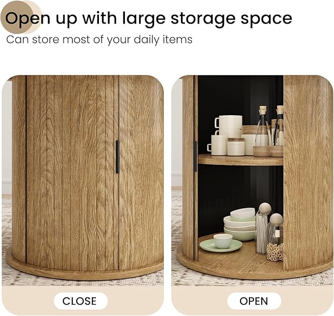 Farini 43" Round Dining Table for 4-6 with Storage Space,Modern Kitchen Room Table with Wood Top & Sturdy Metal Base,Walnut