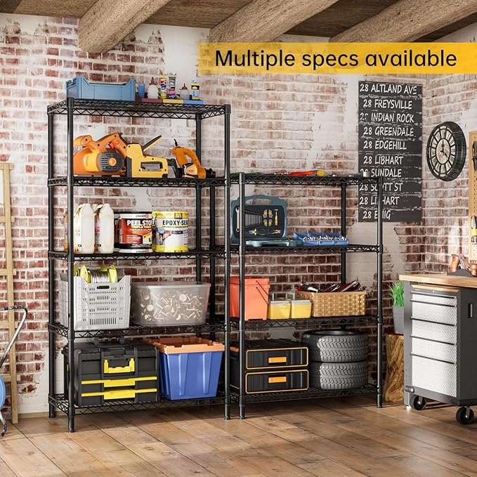 SINGAYE 5 Garage Heavy Duty Shelving Unit Kitchen Pantry Close Home Organizers and Storage Bathroom Shelf Laundry Room Organization Industrial Book Metal Wire Adjustable Shelves