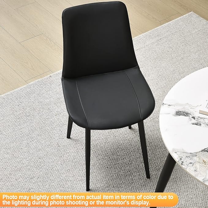 Black Dining Chairs Set of 4, Faux Leather Mid Century Modern Chairs with Metal Chair Legs, Kitchen Chairs for Dining Room, Restaurant, Living Room