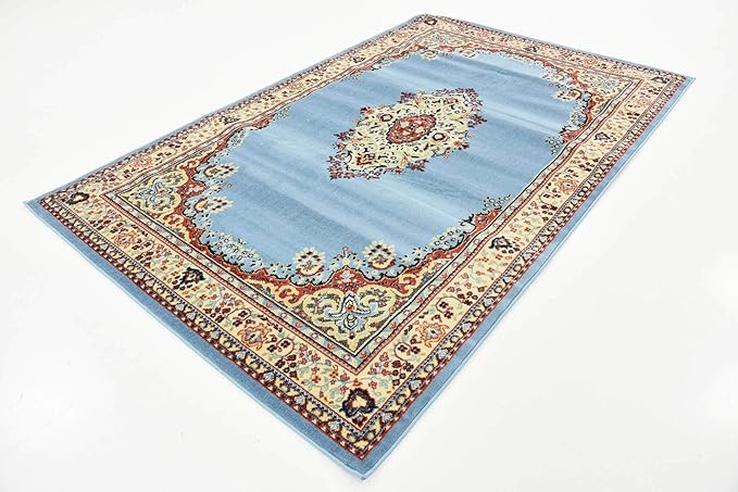 Unique Loom Reza Collection Traditional Persian Style Area Rug, Rectangular 5' 1" x 8' 0", Light Blue/Ivory