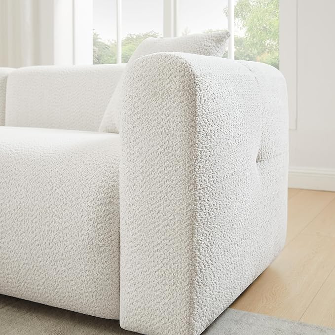 VANOMi Living Room Furniture Sets Include 95" Sofa & 42" Armchairs, Boucle Upholstered Oversized Couch with Pillows, Living Room Furniture Set for Bedroom Apartment (White, 2 Sofas+1 Chair)