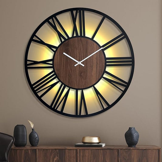 32 Inch Large Metal Wall Clock with Voice and Light Sensor Night Light, Glow in The Dark Non-Ticking Silent Battery Operated Decorative Oversized Wall Clock for Bedroom Living Room Decor