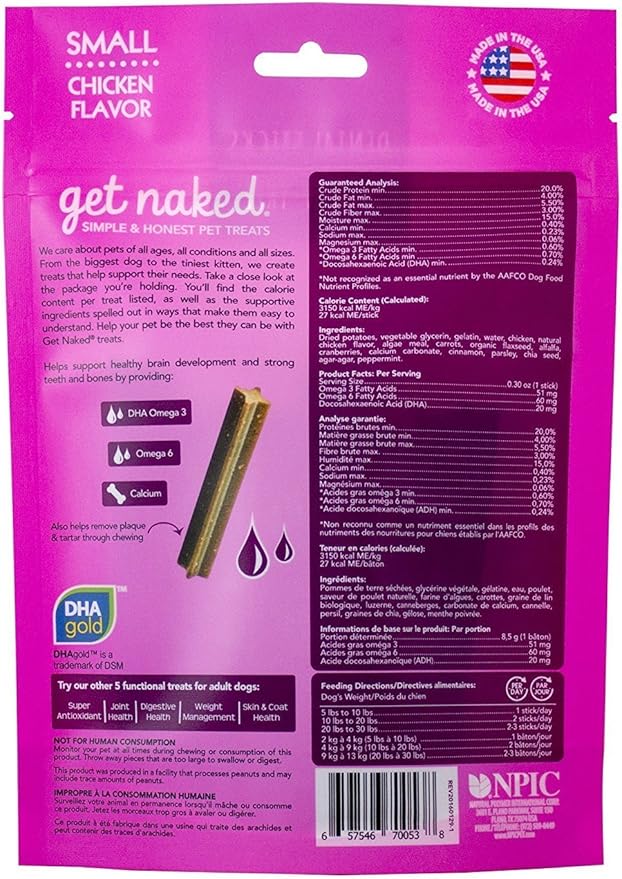 Get Naked Grain Free 12.4 oz Puppy Health Dental Chew Sticks, Small