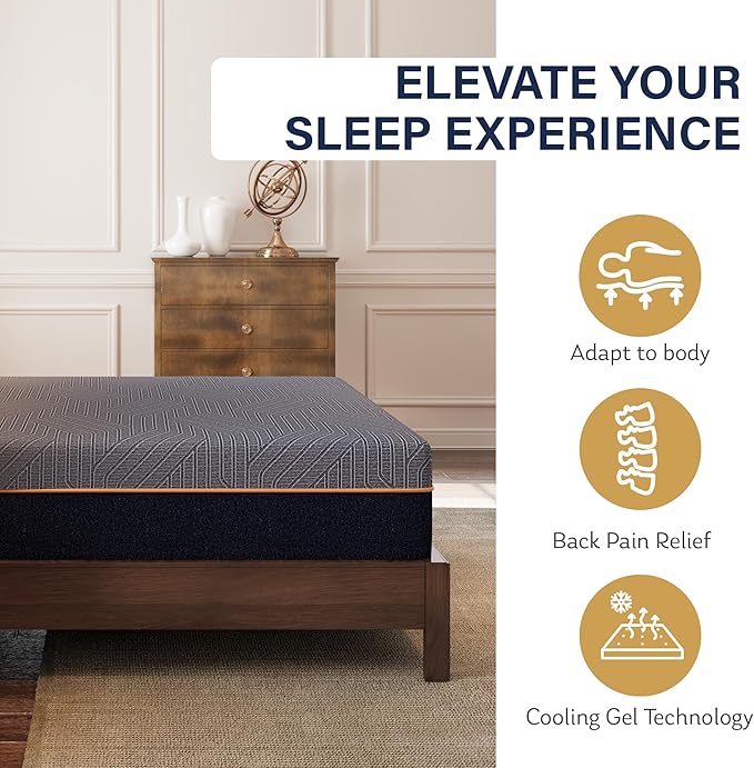 MLILY EGOHOME 12 Inch Full Mattress, Copper Gel Cooling Memory Foam Mattress for Back Pain Relief,Therapeutic Double Mattress Bed in a Box, Made in USA, CertiPUR-US Certified, 54x75x12 Black