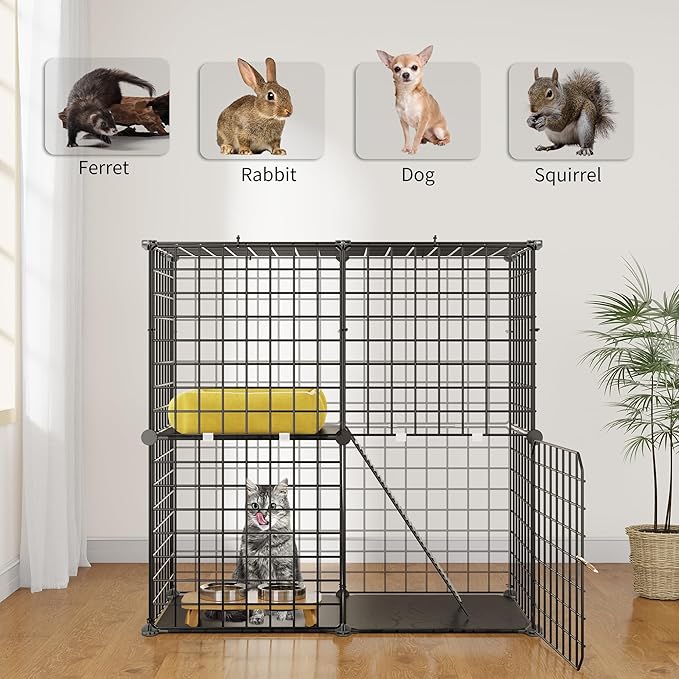 YITAHOME 2 Tier Cat Cage Indoor, Kitten Kennel Condo DIY Pet Playpen with Ladder for Small Animals Puppy Rabbit Bunny Squirrel