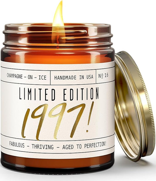 28th Birthday Gifts for Women - 'Limited Edition 1997' Soy Candle, w/Champagne on Ice I 28 Birthday Gifts for Women I 28th Gift for Her Ideas I 9oz Reusable Jar, 50Hr Burn, Made in USA