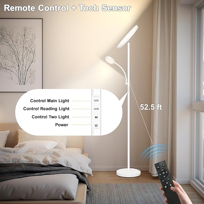 Floor Lamp,Upgraded 42W/4200LM Super Bright Floor Lamp,2-in-1 LED Dimmable Standing Lamp with Reading Light,Tall Standing Lamp with Stepless Dimmable,Modern Floor Lamps for Living Room,Bedroom,Office