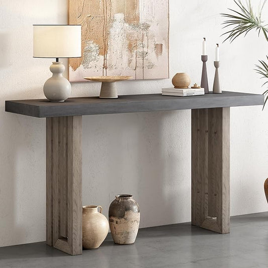Contemporary Minimalist Wood Console Table 59-Inch Modern Entry Sofa Table Accent Table for Entryway Living Room Home Office, Gray