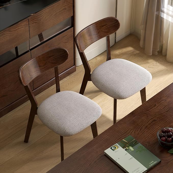 Walnut Dining Chairs Set of 2 - Comfortable Padded Seats,FAS-Grade North American Oak,Mid Century Modern Kitchen Chairs, Sturdy 400 lbs Capacity