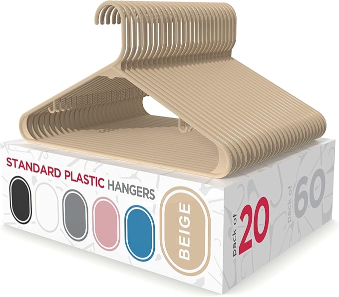 Sharpty Plastic Hangers Clothes Hangers for Clothing, Closet, Coats & Shirts - Durable, Thick, Tough & Space Saving - for Everyday Standard Use, Room Essentials & Basics - 20 Pack - Beige