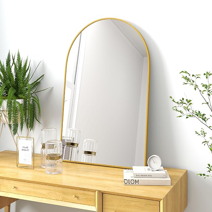 24x36 Arch Mirror Rectangle Full Length Wall Mounted Hanging or Against Wall Metal Aluminum Alloy Frame Dressing Make-up Mirrors for Entryway Bedroom Bathroom Living Room 24 36 inch Gold
