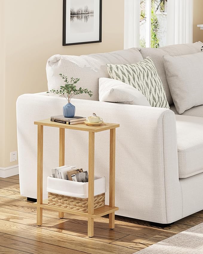 TUTOTAK Small Side Table, Narrow End Table, Skinny Sofa Table, Slim Nightstand, Couch Table, Living Room, Bed Room, Natural TB01BN062