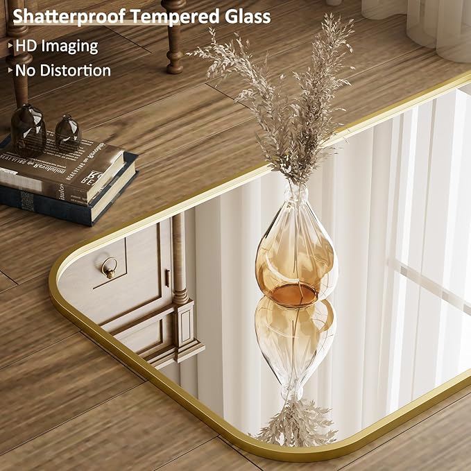 Full Length Mirror 64"x21" Arched Floor Standing Large Mirrors Full Body Mirror with Stand - with Aluminum Frame for Bedroom Living Room, Gold