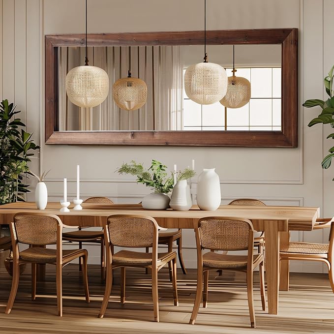 MELOMOIR Rustic Farmhouse Full Length Mirror, 71"x32" Large Floor Mirror Wood Frame, Free Standing Mirror Leaning Hanging, for Bedroom Living Room Cloakroom, Wood