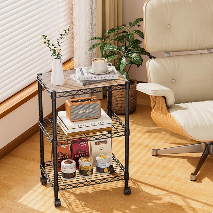 3 Tier Adjustable Storage Shelves Heavy Duty Metal Utility Shelf Wire Shelving Unit Organizer Rack for Home Kitchen Office Bathroom Pantry Room 12" D x 18" W x 30" H