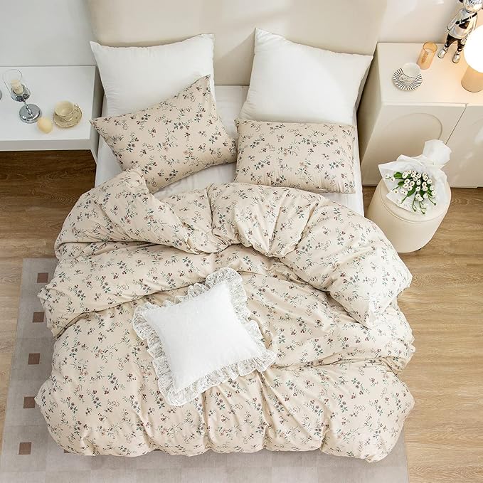 Floral Comforter Set King 3 Pieces Soft Chic Garden Style Floral Print Lightweight Vintage Botanical Flowers Comforter Set for All Seasons 1 Comforter and 2 Pillowcases