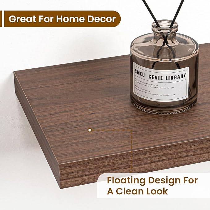 Fun Memories 36 Inch Floating Shelves, 9.3 Inch Deep Rustic Wall Shelves - Extra Deeper Wall Mounted Storage Shelves for Bathroom, Kitchen, Living Room (Walnut, Set of 2)