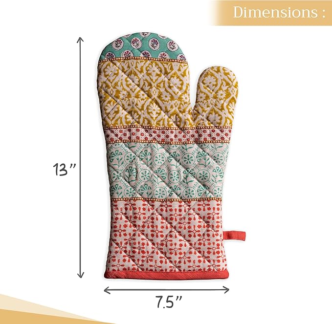Maison d' Hermine Oven Gloves 100% Cotton Oven Mitt 7" x 13" with Loop Heat Resistant, BBQ, Cooking Gloves, Baking, Grilling, Kitchen, Handling Hot Pans Spring/Summer (Pack of 1, Provence)