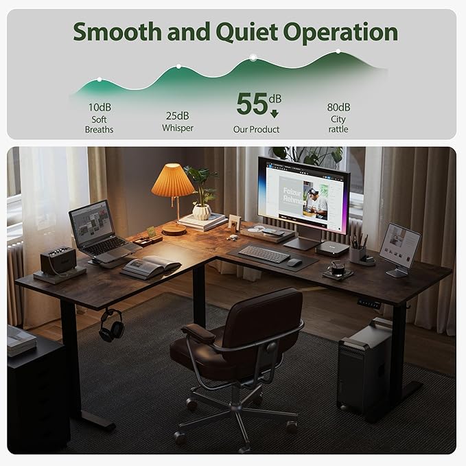 Agilestic L Shaped Standing Desk 63 x 55 inch Adjustable Height, Electric Corner Standing Desk, Sit Stand Computer Table with Splice Board, Rustic Brown