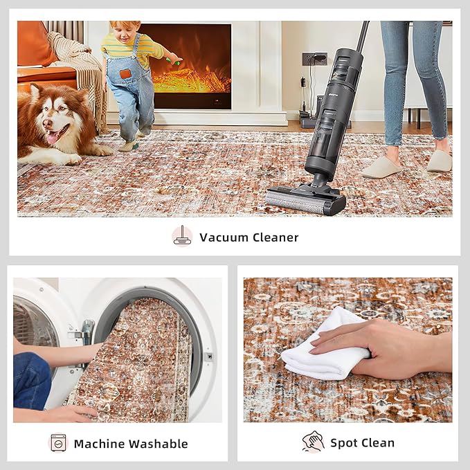 Deerly Vintage Runner Rug 3x7 Runner Rugs for Hallway Non-Slip Kitchen Runner Rug with Rubber Backing Washable Rug Runner for Bedroom Distressed Brick Red