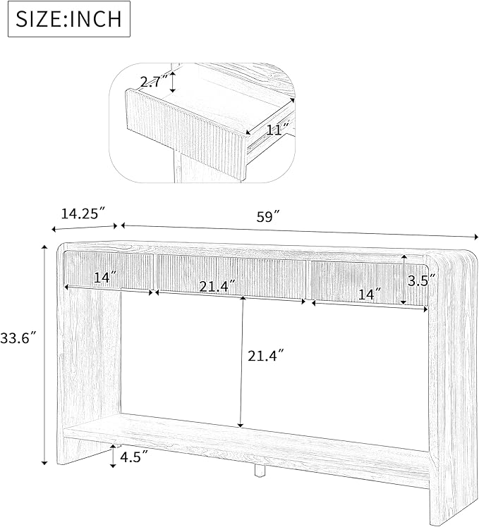 Modern Fluted Entryway Console Table 59’’ Long Entry Sofa Table with Drawers & Storage Shelf for Living Room Entrance Hallway, Easy Assembly, Black