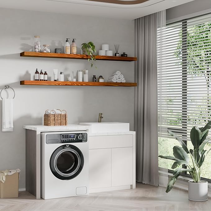 foxsky 60 Inch Solid Pine Wood Floating Shelves for Wall with Hidden Brackets, Rustic Farmhouse Wall Mounted Shelf for Bathroom, Living Room, Bedroom, Kitchen, Office Decor (Honey Oak)