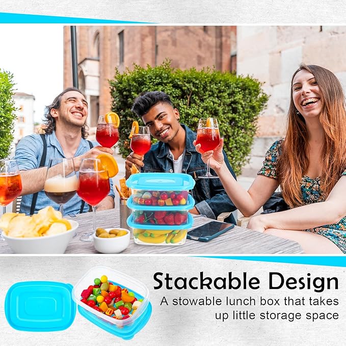 18 Pcs 33 Oz Plastic Food Storage Containers with Lids Portion Box Sets with Cover Stackable Plastic Containers with Lids Microwave Freezer Dishwasher Safe(Blue)