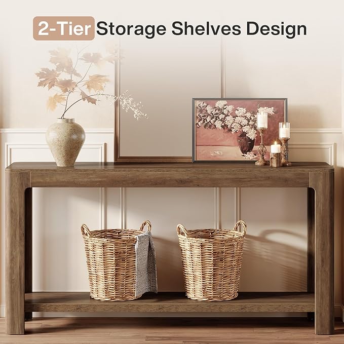 Tribesigns 63-Inch Console Table, Farmhouse Entryway Table with Storage, Narrow Sofa Table Behind Couch for Living Room, Hallway, Foyer, Rustic Brown