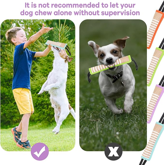 Kacctyen 4 Pcs Dog Tug Toys, Jute Pillow Pull Toy with 2 Strong Handles Tug of War Interactive Play Puppy Training Equipment for Medium to Large Dogs, 4 Colors(Pastel)
