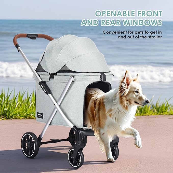 X6 Luxury Pet Stroller for Medium Dogs up to 66 lbs, One-Second Fold Design, 180° Canopy, 4-Wheel Shock Absorption (Green)