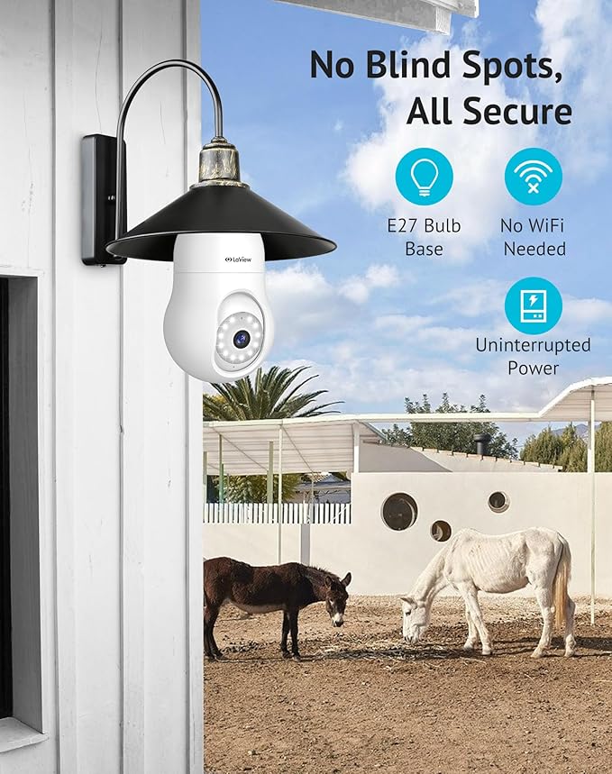LaView 4G LTE Cellular Light Bulb Security Camera,360°2K Security Cameras Wireless Outdoor Indoor 4MP Full Color Day and Night,Motion Detection, Audible Alarm,Easy Installation,Compatible with Alexa