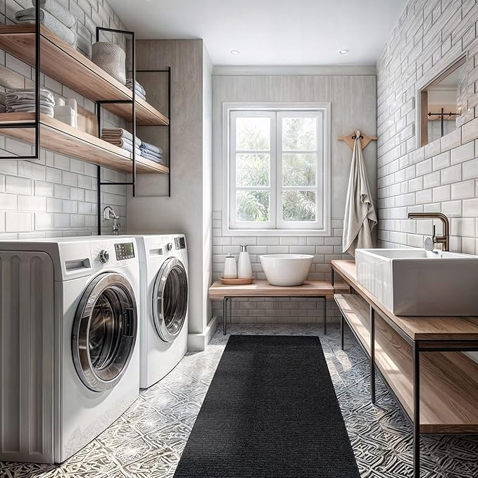 Non Slip Dark Gray Solid Rubber Back Thing Runner Rugs for Living Room 2x10 for Kitchen, Rug for Bedroom and Hallway, Stain Resistant Easy Cleaning Non Shedding Carpet Dark Gray 2 x 10