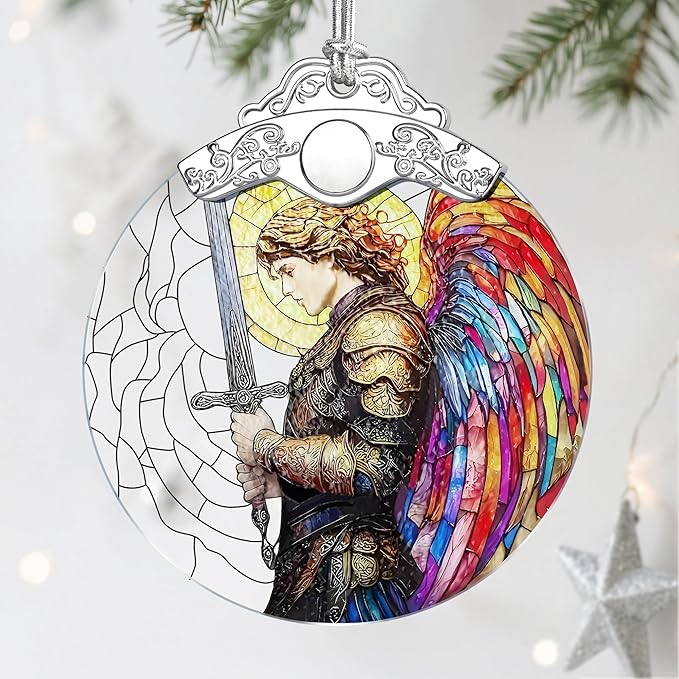 Archangel Michael Stained Glass Ornament - Christmas Ornaments | Christmas Decorations for Tree | Warrior Angel Decor – Christian Gifts | Faithful Gifts | Religious Gift