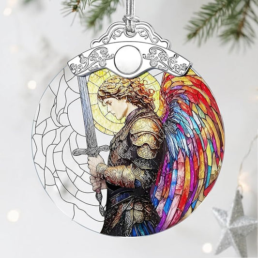 Archangel Michael Stained Glass Ornament - Christmas Ornaments | Christmas Decorations for Tree | Warrior Angel Decor – Christian Gifts | Faithful Gifts | Religious Gift