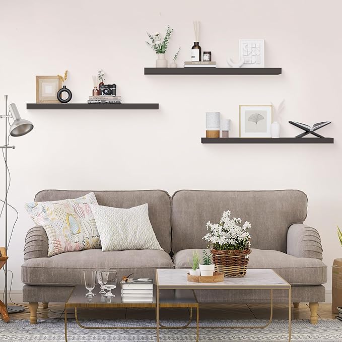 Colima Bathroom Floating Shelves for Wall, 36" Floating Wall Mounted Shelf, Rustic Wood Hanging Shelf for Home Organization, Bathroom, Kitchen, Living Room (Set of 3, Black)