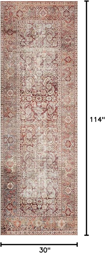 Loloi Layla Collection LAY-11 Cinnamon/Sage 2'-6" x 9'-6" .13" Thick Runner Rug, Soft, Durable, Vintage Inspired, Distressed, Low Pile, Non-Shedding, Easy Clean, Printed, Living Room Rug