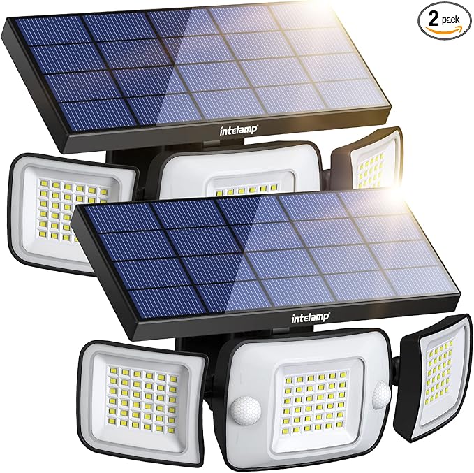 intelamp Solar Outdoor Lights,6000mAh Motion Sensor with Dual Sensors,Waterproof Solar Flood Lights 270°Wide Angle for Outside with 3 Modes
