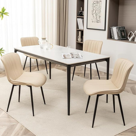 Leather Dining Chairs Set of 4, Upholstered Dining Room Chairs with Metal Legs, Modern Dining Chair for Dining Room, Kitchen (Beige)