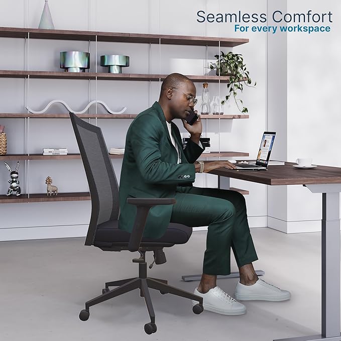 Nexys Home Office Desk Chair, Adjustable Tilt, Height Adjustable Armrests, High Mesh Back Variable Height, Rolling Work Swivel Chairs with Wheels, Comfortable for Long Hours, Onyx | Vinyl