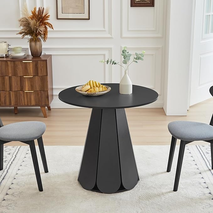 31.5 inch Small Round Dining Table, Modern Kitchen Table for 2 to 4 Person, Farmhouse Wood Circle Dining Room Tables with Pedestal Base, Space Saving Dinner Tables for Apartment, Small Space, Black